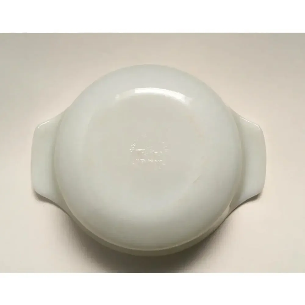 Vintage Anchor Hocking Milk Glass Blue Cornflower Print Serving Dish White